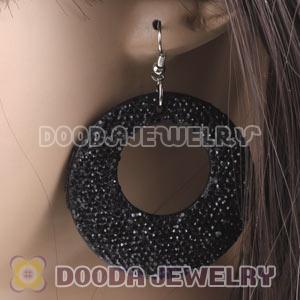Basketball Wives Black Crystal Circle Bamboo Hoop Earrings Cheap