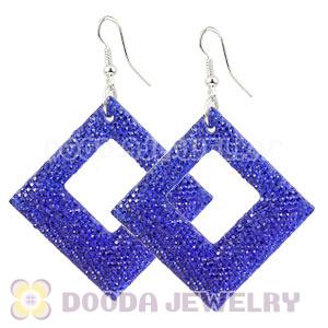 Basketball Wives Blue Crystal Diamond Bamboo Hoop Earrings Cheap