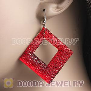 Basketball Wives Red Crystal Diamond Bamboo Hoop Earrings Cheap