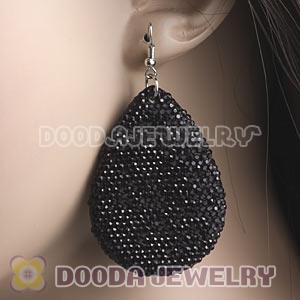 Black Crystal Basketball Wives Teardrop Bamboo Hoop Earrings Cheap