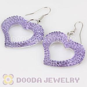Purple Crystal Heart Basketball Wives Bamboo Hoop Earrings 