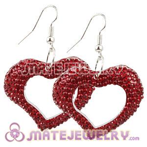 Wholesale Red Crystal Heart Basketball Wives Bamboo Hoop Earrings 