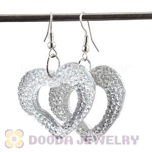 White Crystal Heart Basketball Wives Bamboo Hoop Earrings 
