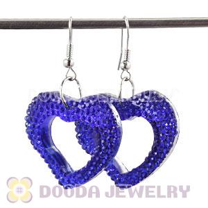 Blue Crystal Heart Basketball Wives Bamboo Hoop Earrings 