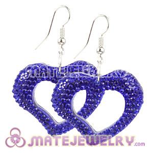 Wholesale Blue Crystal Heart Basketball Wives Bamboo Hoop Earrings 