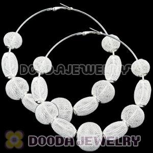 90mm White Basketball Wives Mesh Hoop Earrings Wholesale