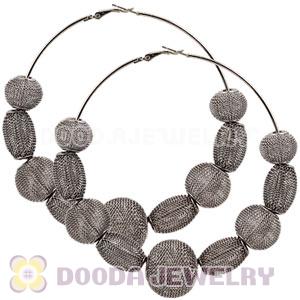 90mm Black Basketball Wives Mesh Hoop Earrings Wholesale