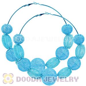 90mm Blue Basketball Wives Mesh Hoop Earrings Wholesale