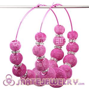 Wholesale 90mm Peach Basketball Wives Mesh Hoop Earrings With Spacer Beads 