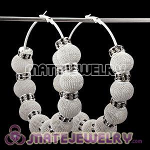 Wholesale 80mm White Basketball Wives Mesh Hoop Earrings With Spacer Beads 