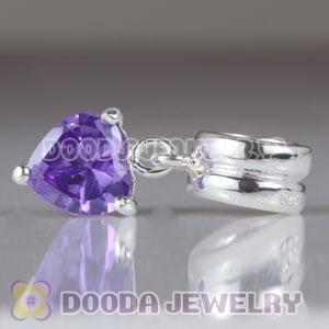 925 Sterling Silver European Charms Dangle Purple Heart Stone
