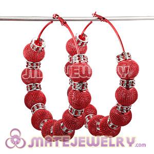 Wholesale 80mm Red Basketball Wives Mesh Hoop Earrings With Spacer Beads 