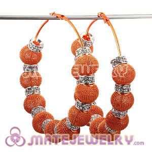 Wholesale 80mm Orange Basketball Wives Mesh Hoop Earrings With Spacer Beads 