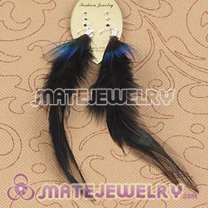 Cheap Navy Tibetan Jaderic Indianstyles Long Feather Earrings 
