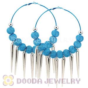 80mm Blue Basketball Wives Spike Hoop Earrings Wholesale