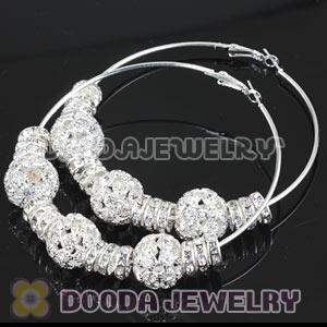 80mm Basketball Wives Hoop Earrings With Crystal Ball Beads 