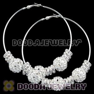 80mm Basketball Wives Hoop Earrings With Crystal Ball Beads 