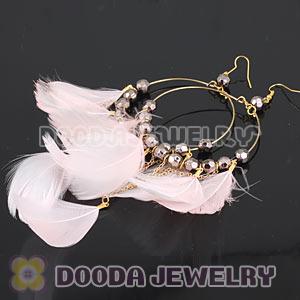 Pink Basketball Wives Feather Hoop Earrings With Beads Wholesale