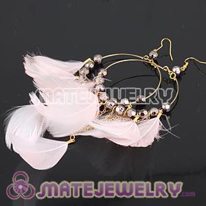 Wholesale Pink Basketball Wives Feather Hoop Earrings With Beads 