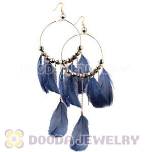 Blue Basketball Wives Feather Hoop Earrings With Beads Wholesale