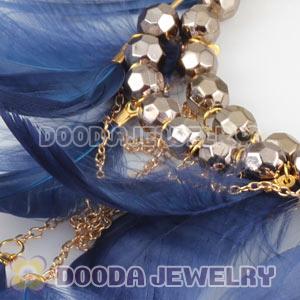 Blue Basketball Wives Feather Hoop Earrings With Beads Wholesale