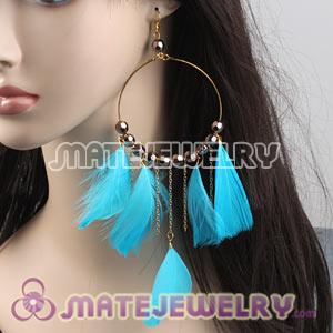 Wholesale Cyan Basketball Wives Feather Hoop Earrings With Beads 