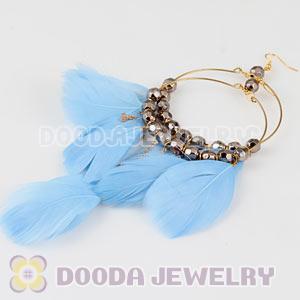 Blue Basketball Wives Feather Hoop Earrings With Beads Wholesale