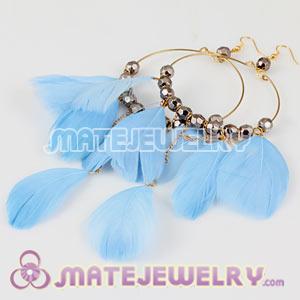 Wholesale Blue Basketball Wives Feather Hoop Earrings With Beads 
