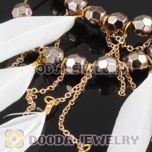 White Basketball Wives Feather Hoop Earrings With Beads Wholesale