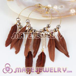 Wholesale Brown Basketball Wives Feather Hoop Earrings With Beads 