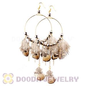 Grizzly Basketball Wives Feather Hoop Earrings With Beads Wholesale
