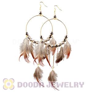 Grizzly Basketball Wives Feather Hoop Earrings With Beads Wholesale