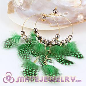 Wholesale Green Basketball Wives Feather Hoop Earrings With Beads 