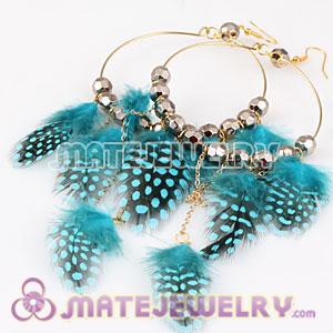 Wholesale Blue Basketball Wives Feather Hoop Earrings With Beads 