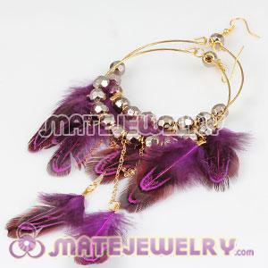 Wholesale Red Basketball Wives Feather Hoop Earrings With Beads 