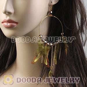 Orange Basketball Wives Feather Hoop Earrings With Beads Wholesale