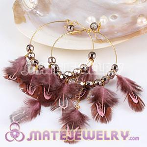 Wholesale Pink Basketball Wives Feather Hoop Earrings With Beads 