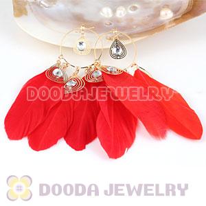 Red Basketball Wives Feather Hoop Earrings Wholesale