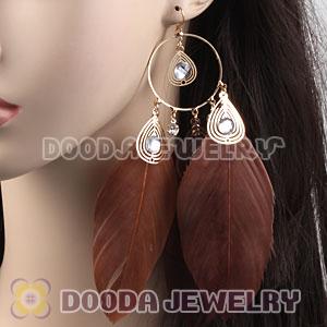 Brown Basketball Wives Feather Hoop Earrings Wholesale