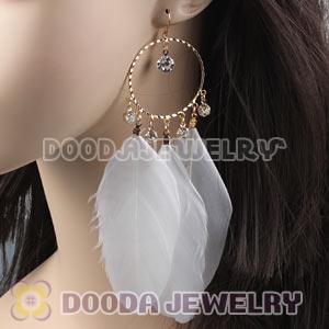 White Basketball Wives Feather Hoop Earrings Wholesale