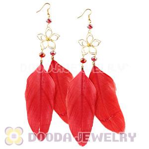 Red Basketball Wives Feather Earrings Wholesale