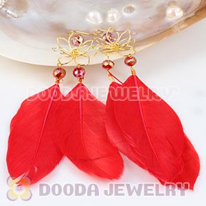 Red Basketball Wives Feather Earrings Wholesale