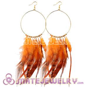 Wholesale Orange Basketball Wives Feather Hoop Earrings