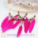 Magenta Basketball Wives Feather Hoop Earrings With Beads Wholesale