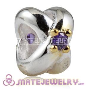 European Sterling Silver Love Knot Bead with Amethysts 