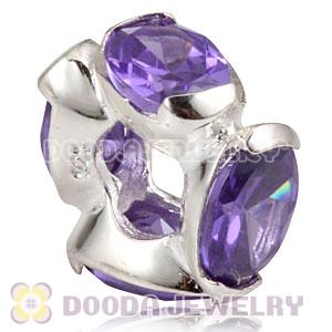 S925 Sterling Silver European Style Beads with Purple Stone