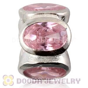 S925 Sterling Silver European Style Beads with Pink Stone