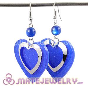 Wholesale Blue Crystal Basketball Wives Bamboo Heart Earrings 