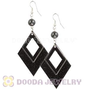 Black Crystal Basketball Wives Bamboo Diamond Hoop Earrings Wholesale
