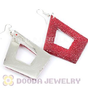 Red Crystal Basketball Wives Diamond Bamboo Hoop Earrings Wholesale 